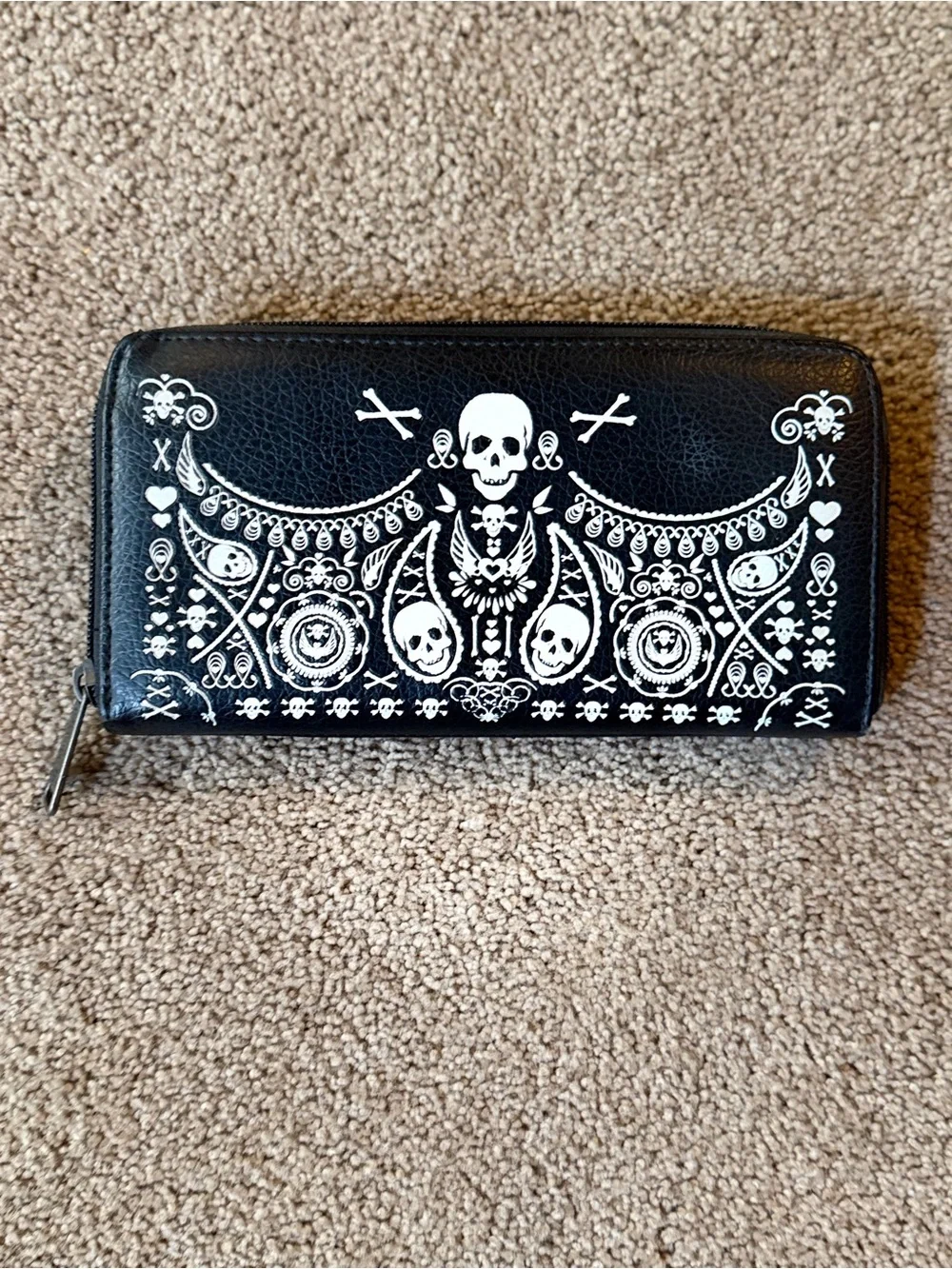 Loungefly Black Skull Pattern Tote Bag & two different style wallets that match